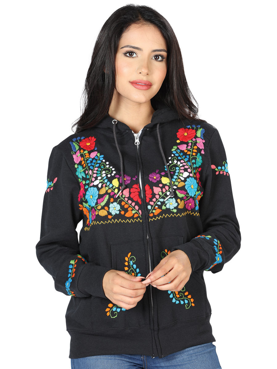 Artisanal Embroidered Sweatshirt 50% Cotton, 50% Polyester in Black