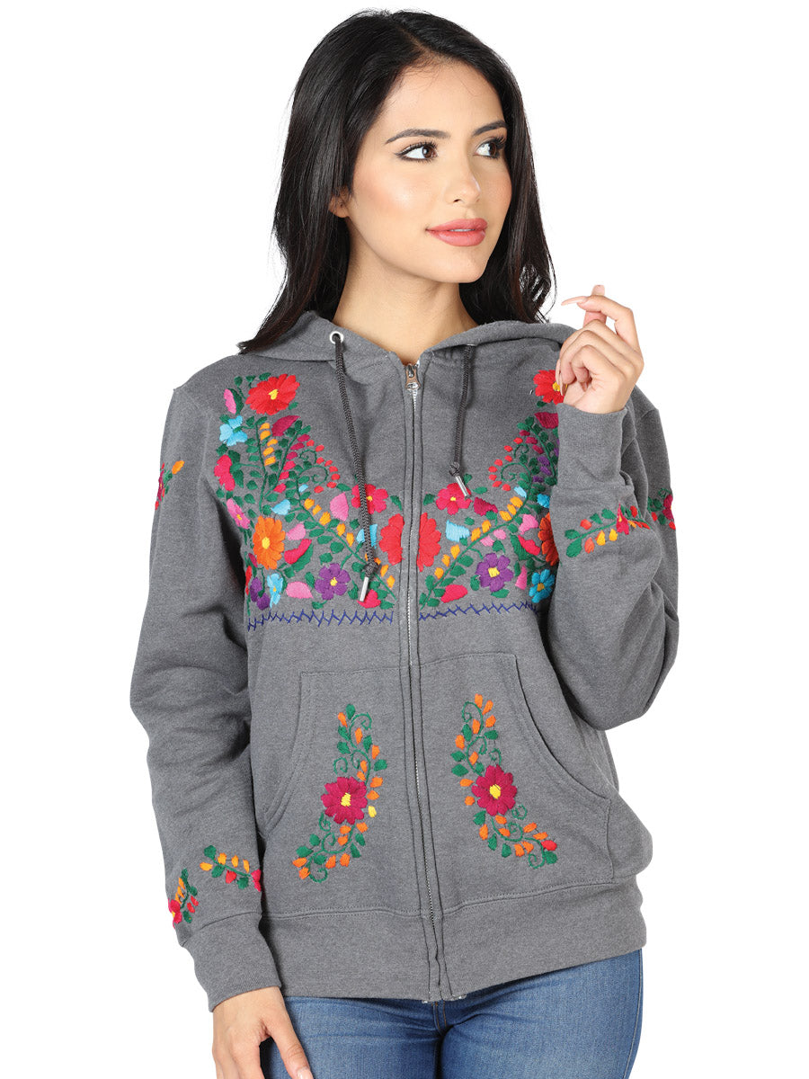 Artisanal Embroidered Sweatshirt 50% Cotton, 50% Polyester in Gray