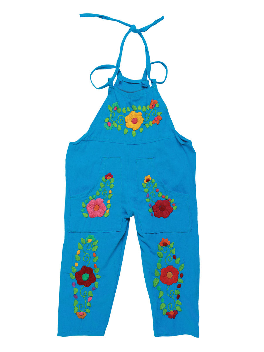 Artisanal Embroidered Jumpsuit 100% Cotton in Turquoise