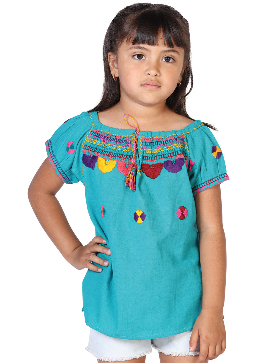Artisanal Embroidered Blouse 100% Cotton in Blue