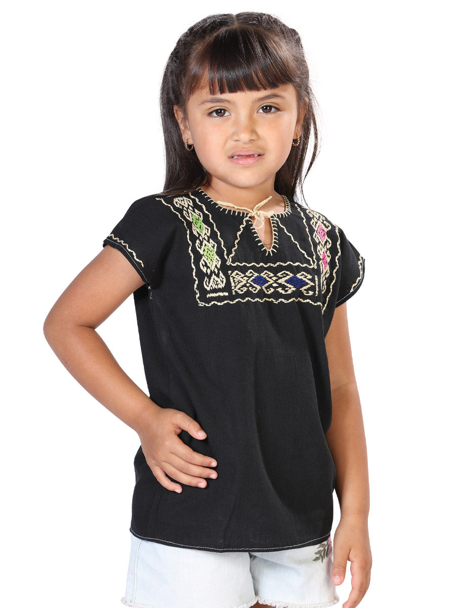 Artisanal Embroidered Blouse 100% Cotton in Black