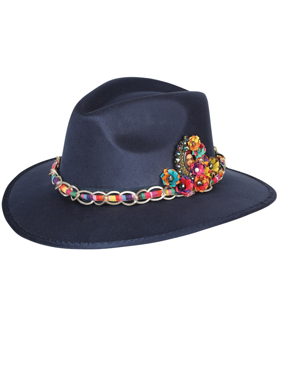 Artisanal Hat — Frida Medallion Suede in Navy Blue