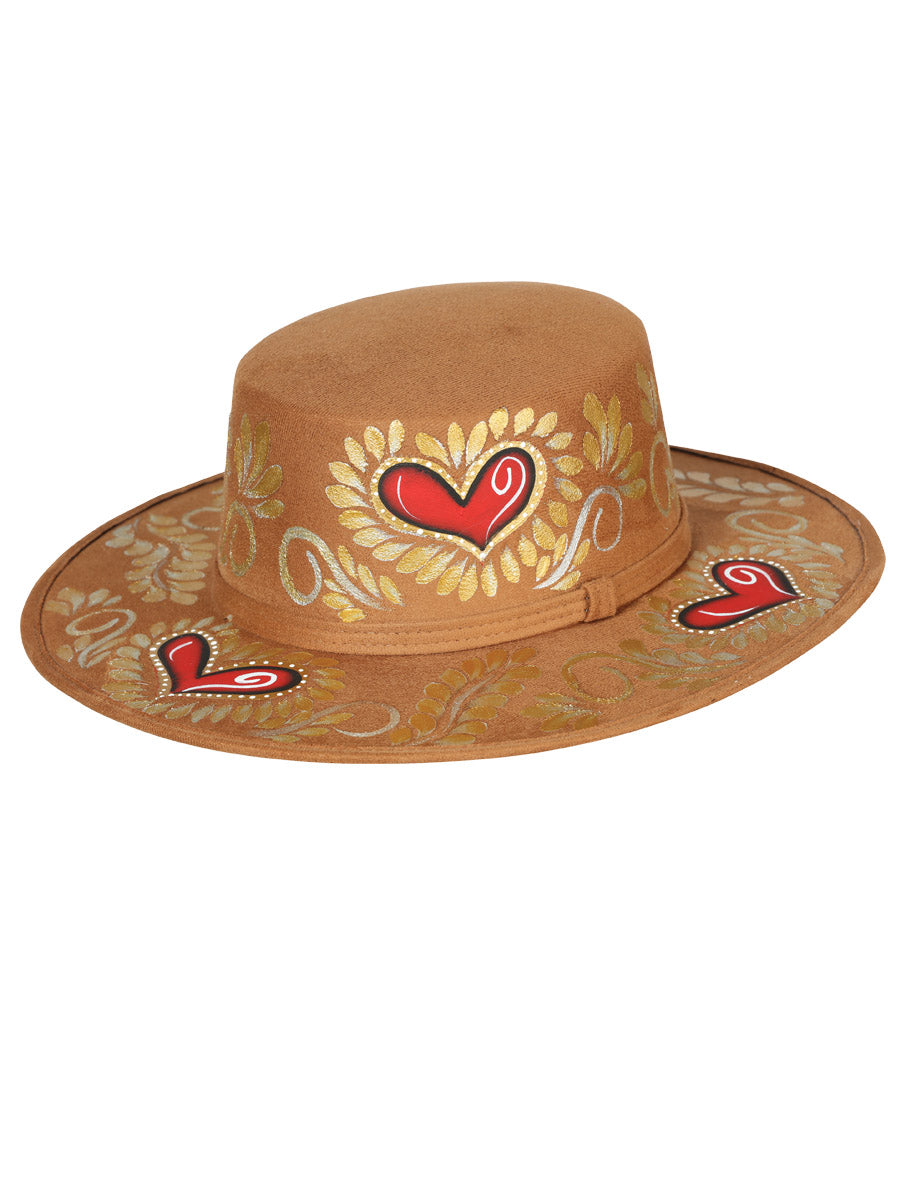 Artisanal Suede Hat — Red/Golden Heart in Camel