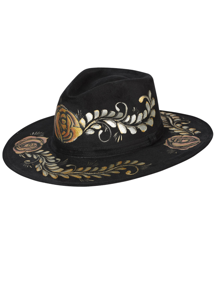 Artisanal Mexican Hand-Painted Hat — Suede in Black