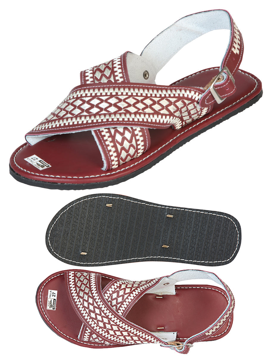 Artisanal Handmade Huarache — 50% Leather and 50% Synthetic Grecas in Chedron