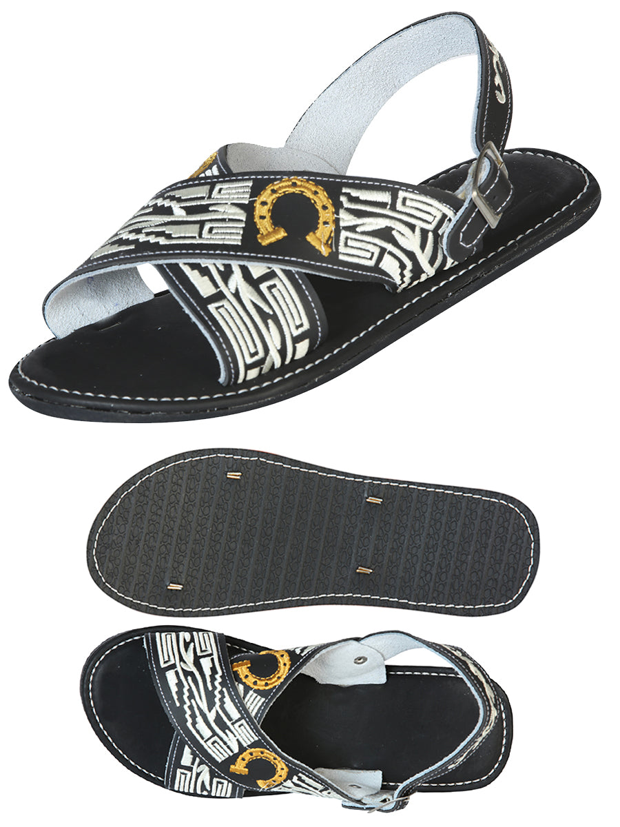 Artisanal Handmade Huarache — 50% Leather and 50% Synthetic Herradura in Black