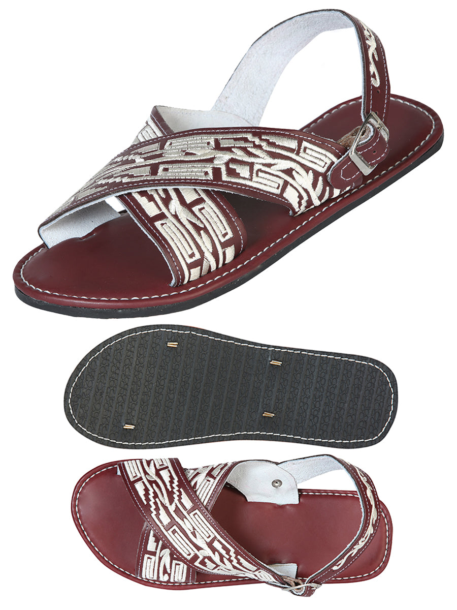 Artisanal Handmade Huarache — 50% Leather and 50% Synthetic Grecas in Chedron