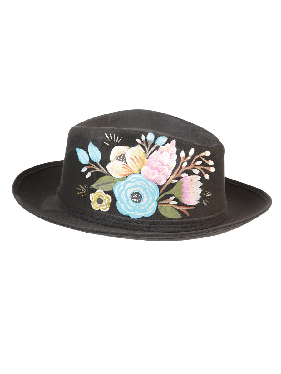 Artisanal Hand-Painted Hat — Suede in Black