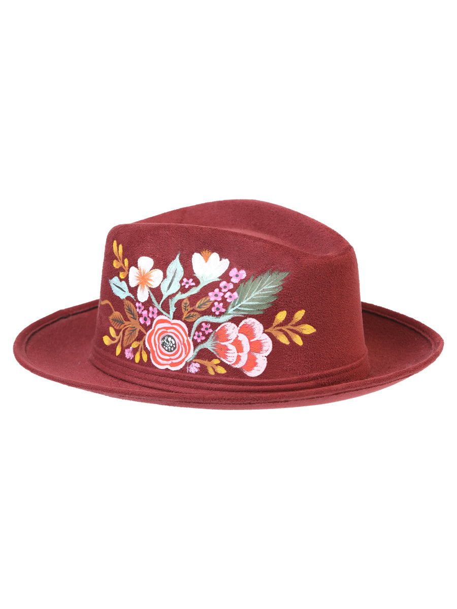 Artisanal Hand-Painted Hat — Suede in Wine