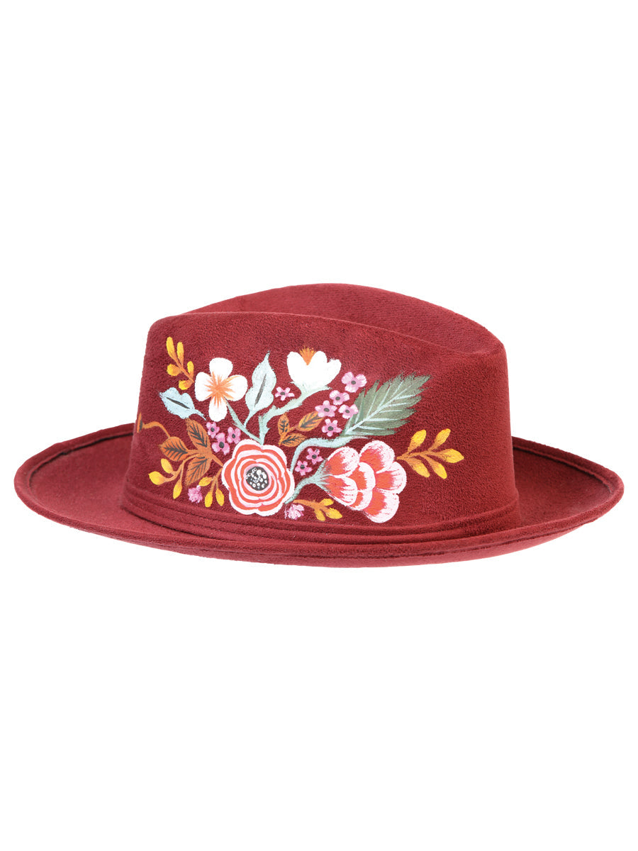Artisanal Hand-Painted Hat — Suede in Wine