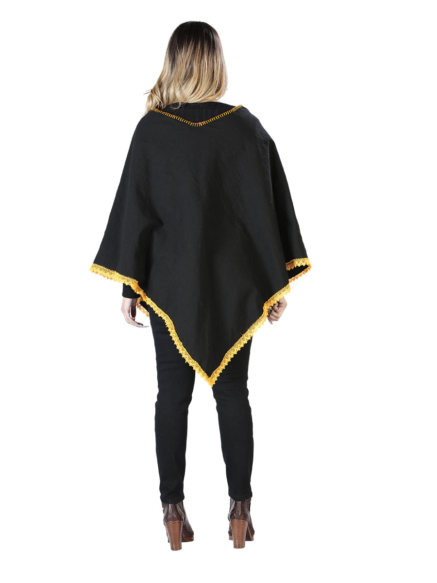 Artisanal Embroidered Poncho 50% Cotton, 50% Polyester in Black