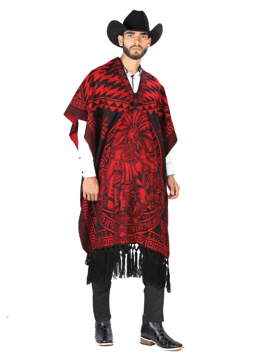 Mexican Artisanal Poncho 92% Acrylic, 9% Polyester in Black/Red