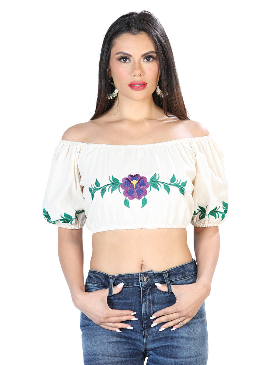 Artisanal Embroidered Blouse 100% Cotton in Beige