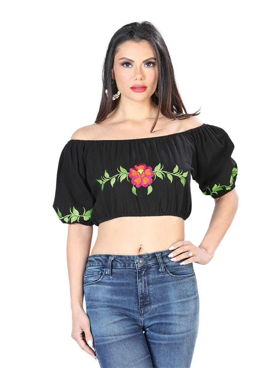 Artisanal Embroidered Blouse 100% Cotton in Black