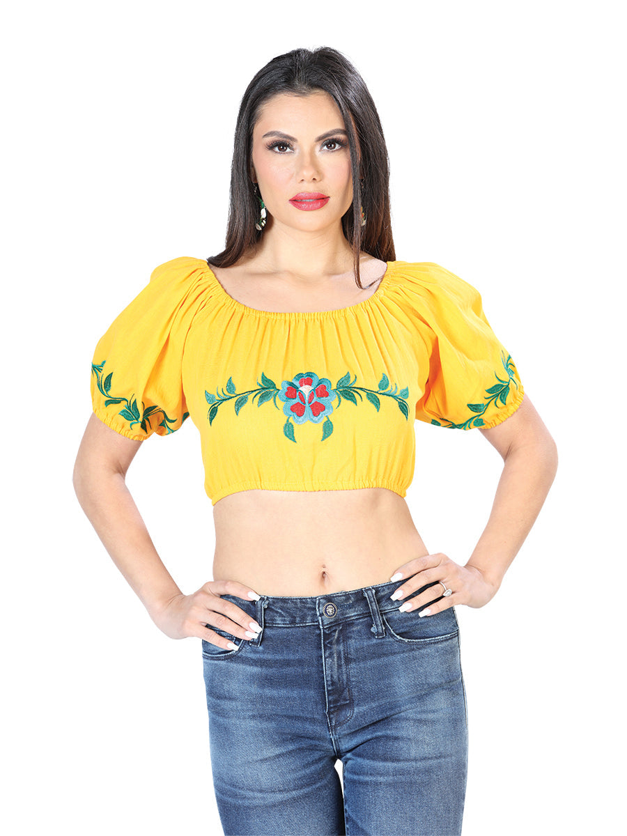 Artisanal Embroidered Blouse 100% Cotton in Yellow