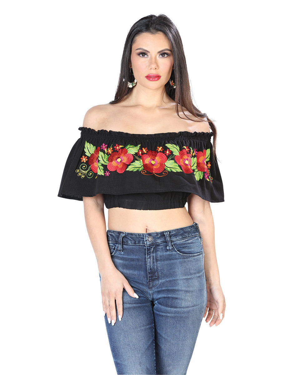 Artisanal Embroidered Blouse 100% Cotton in Black