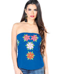 Artisanal Embroidered Blouse 100% Cotton in Royal Blue
