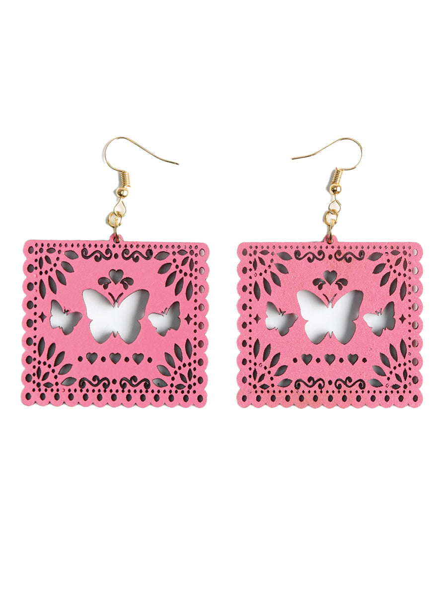 Artisanal Handmade Earrings — Wood in Pink