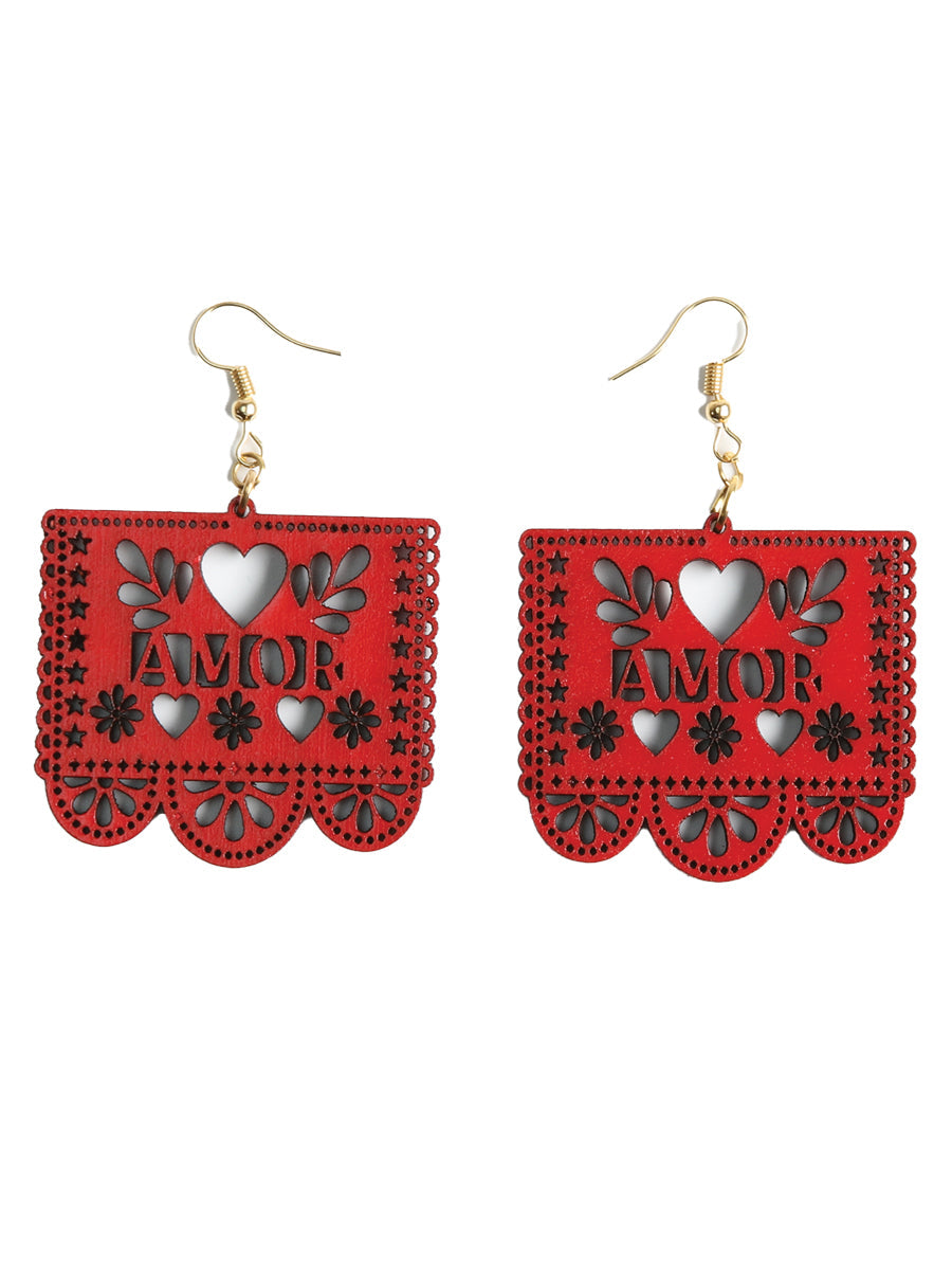 Artisanal Handmade Earrings — Wood in Red