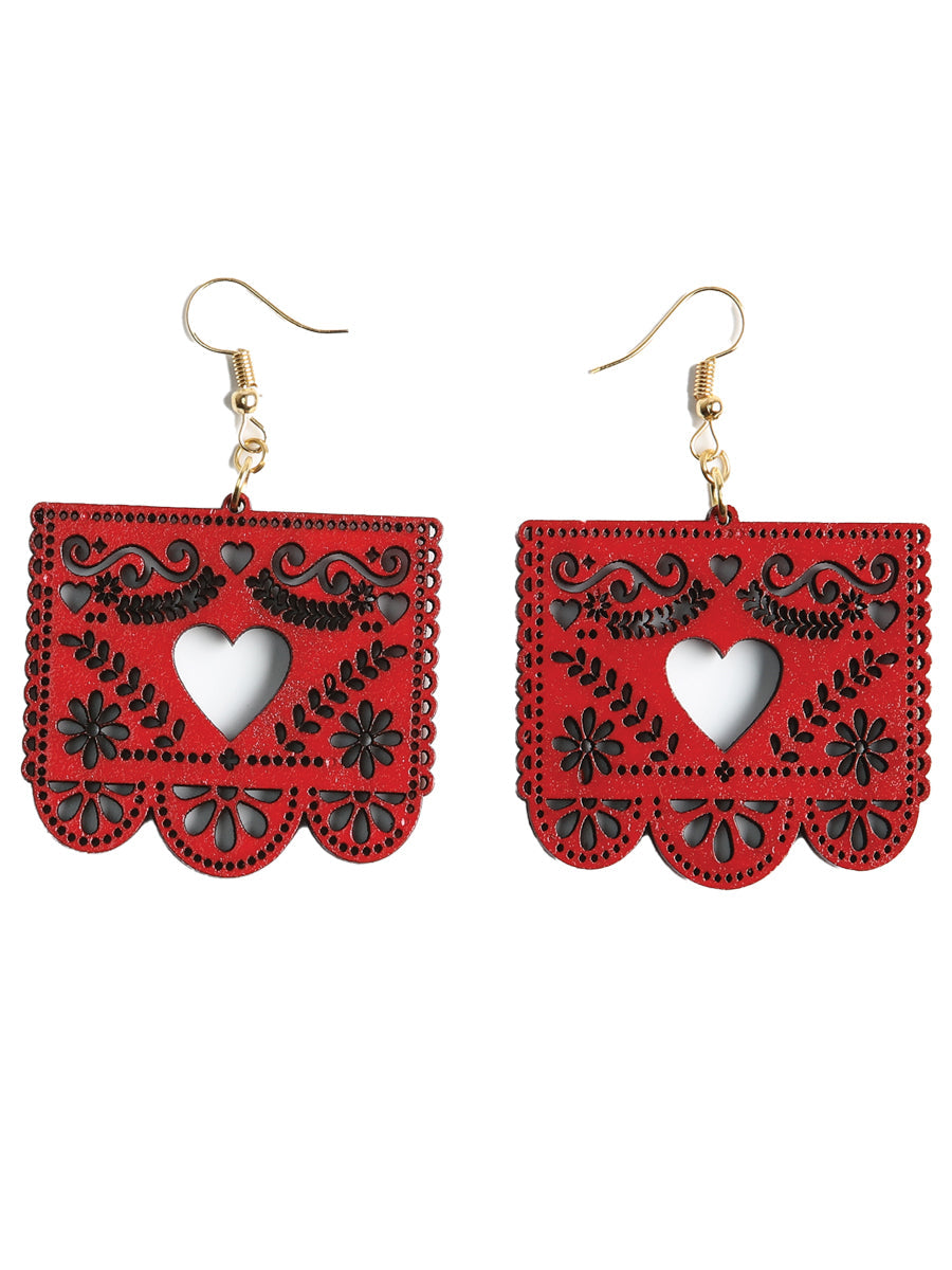 Artisanal Handmade Earrings — Wood in Red