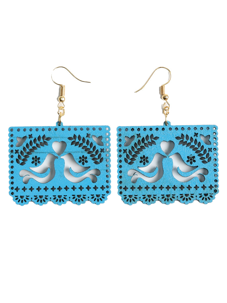 Artisanal Handmade Earrings — Wood in Blue