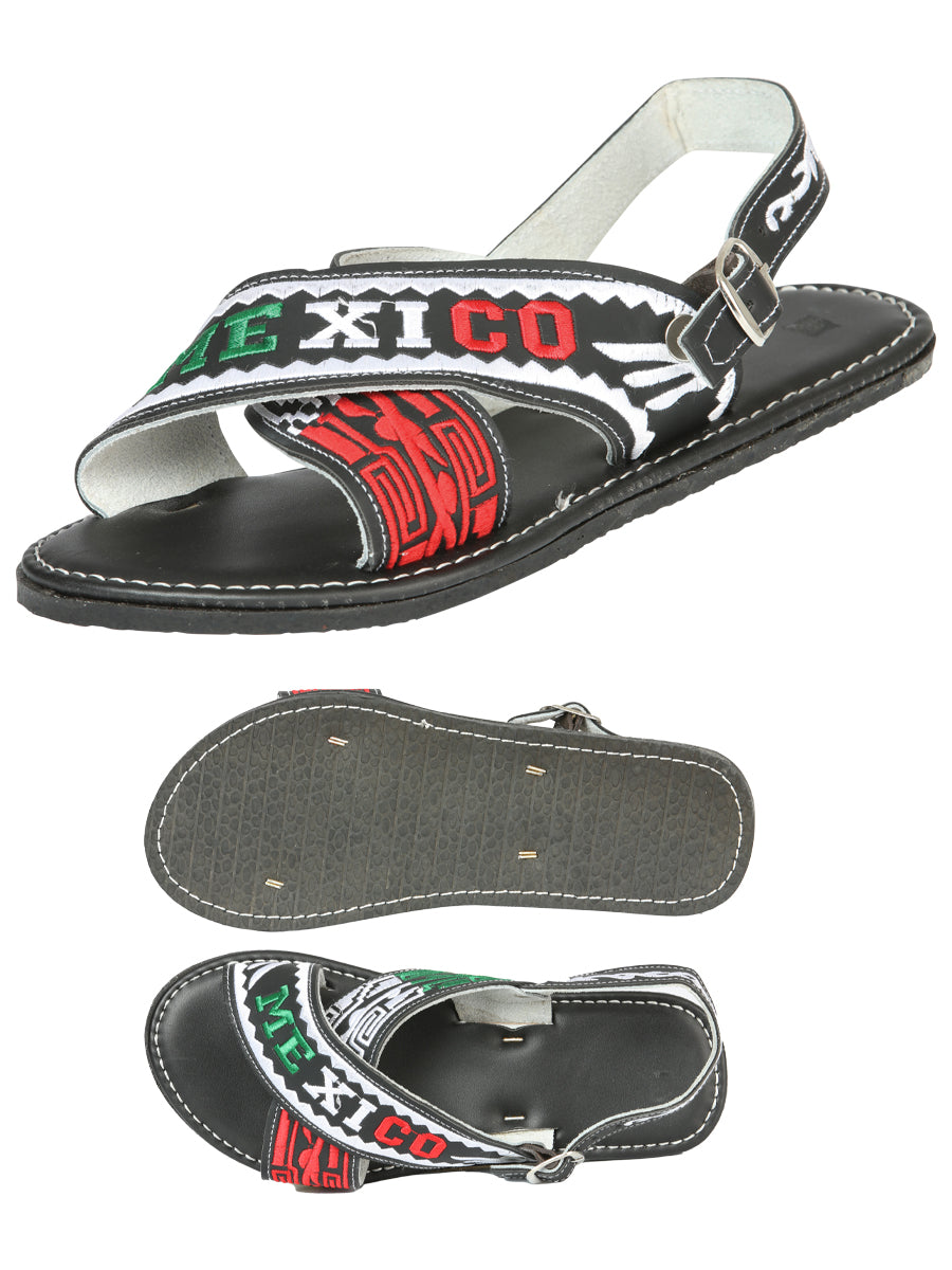 Mexican Artisanal Sandals — 50% Leather, 50% Synthetic in Black