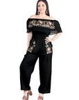 Artisanal Embroidered Jumpsuit 100% Cotton in Black