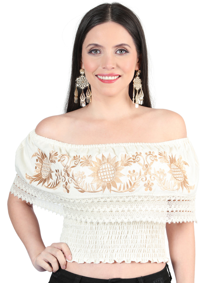 Artisanal Embroidered Blouse 100% Cotton in Beige