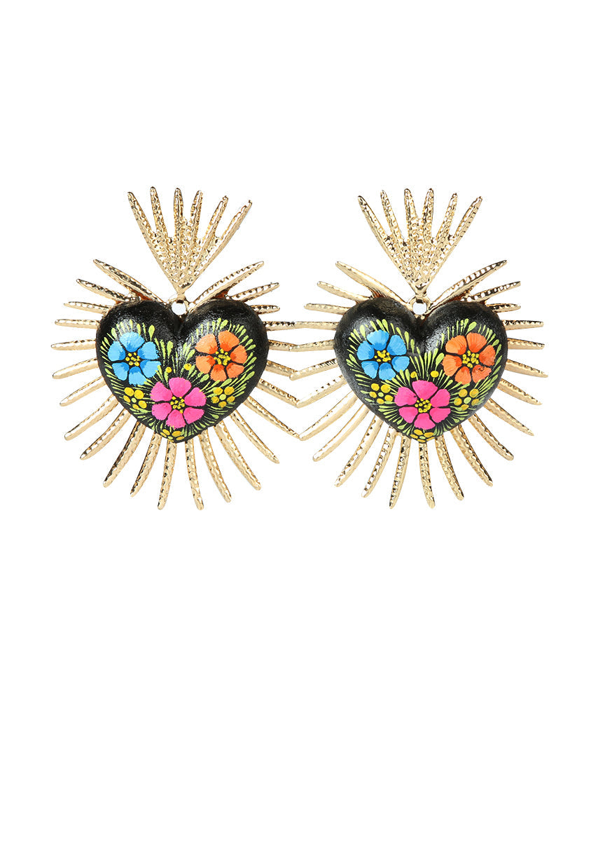 Artisanal Hand-Painted Earrings in Black