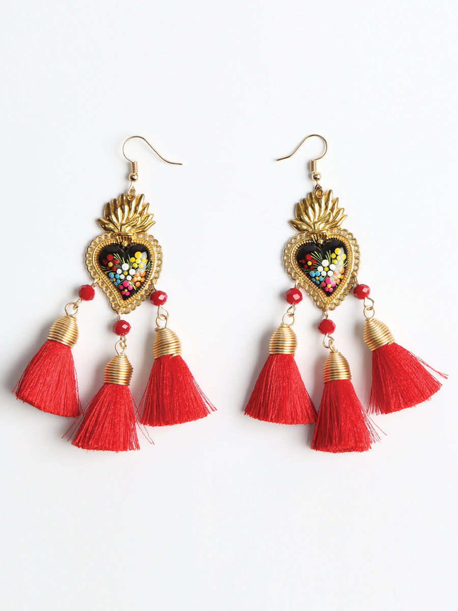 Artisanal Hand-Painted Earrings in Red
