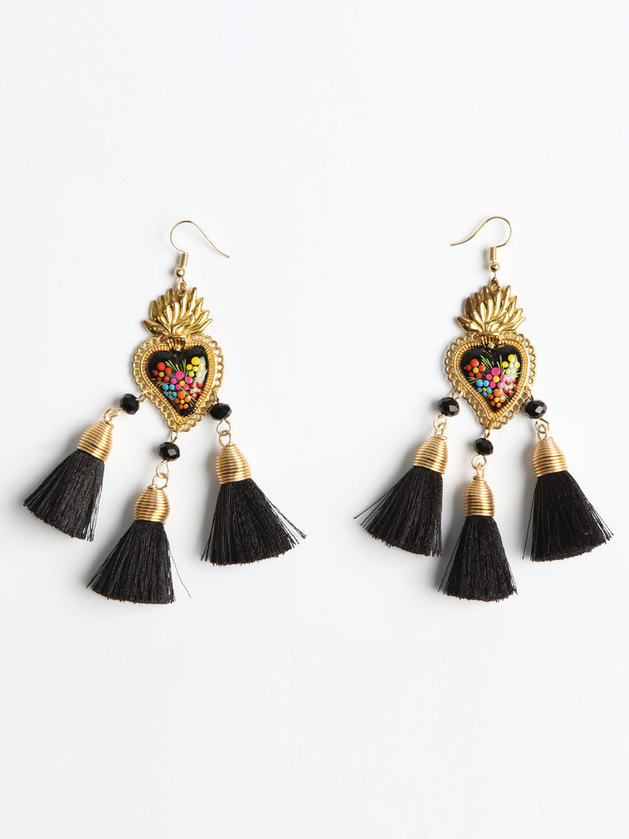 Artisanal Hand-Painted Earrings in Black