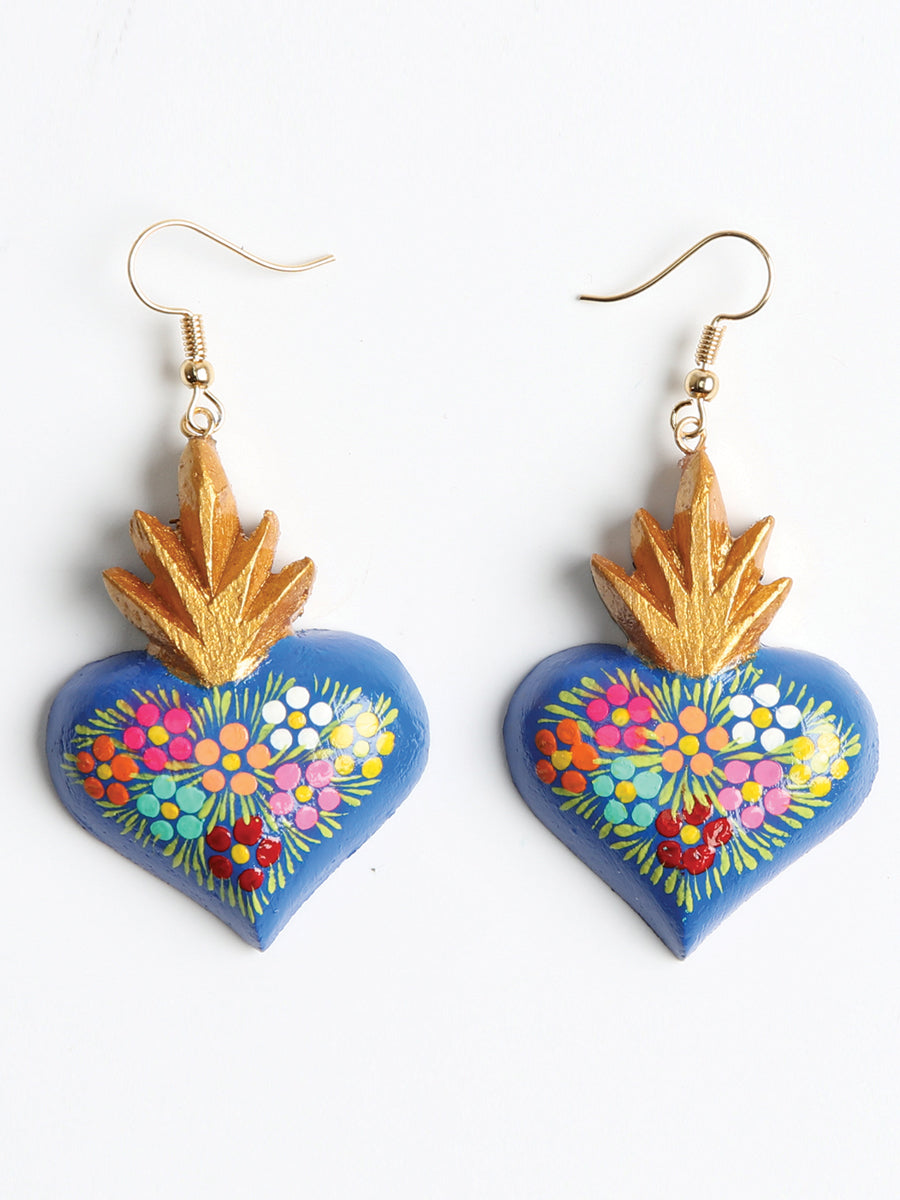 Artisanal Hand-Painted Earrings in Blue