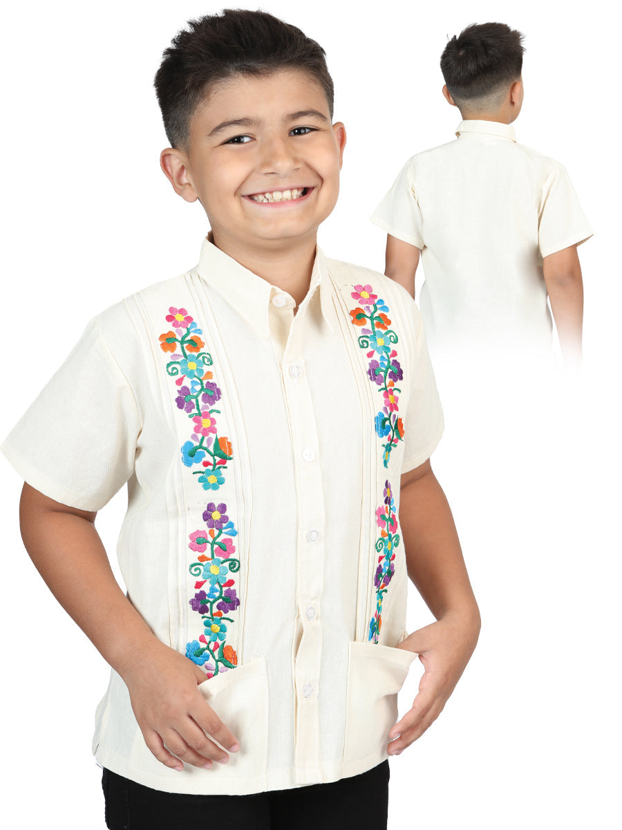 Mexican Artisanal Embroidered Shirt 100% Cotton in Beige