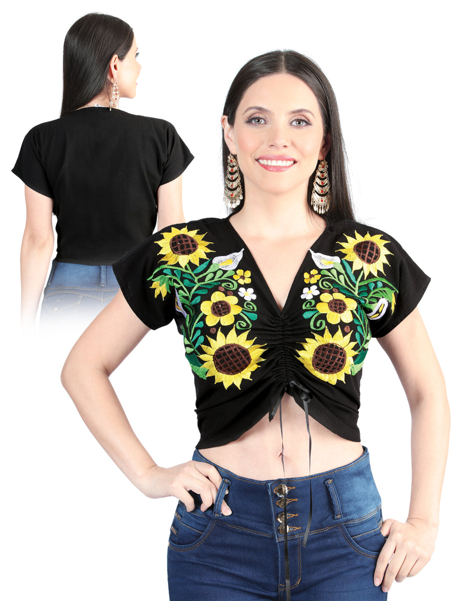 Artisanal Embroidered Blouse 100% Cotton in Black