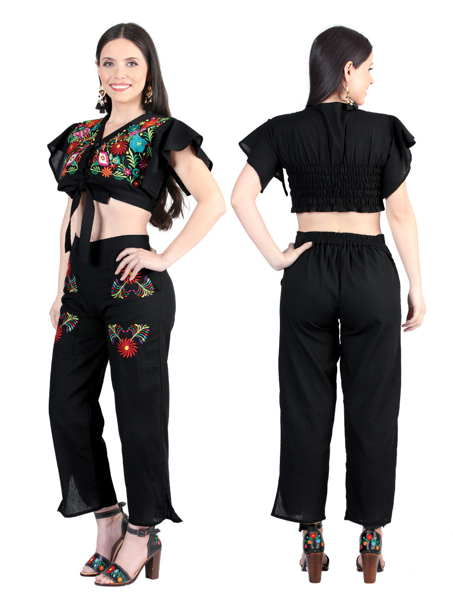 Artisanal Embroidered Set 100% Cotton in Black