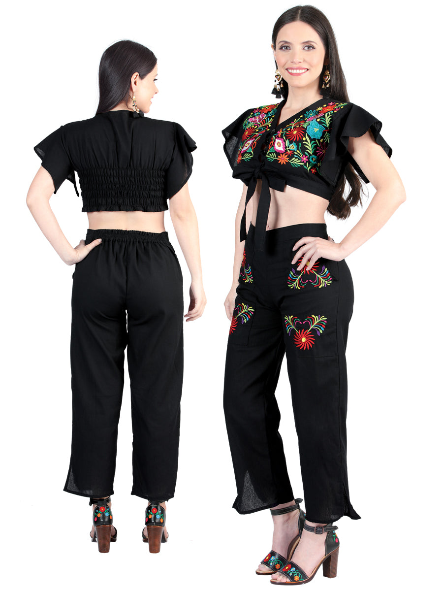 Artisanal Embroidered Set 100% Cotton in Black