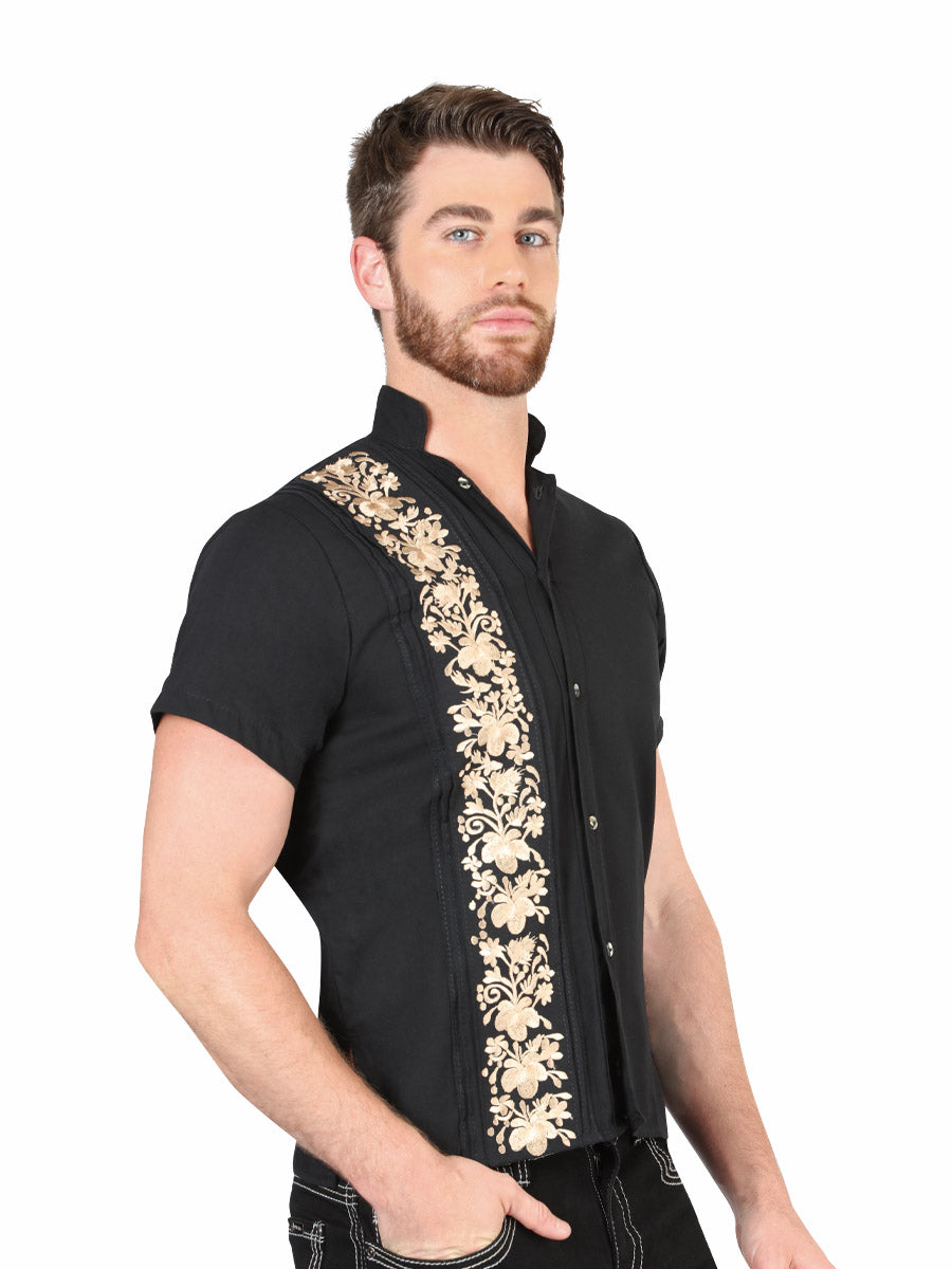 Mexican Embroidered Guayabera 100% Cotton in Black