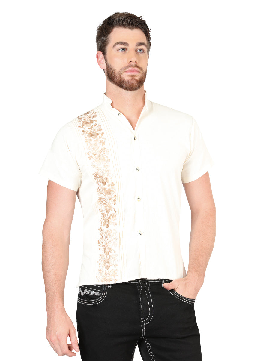 Mexican Embroidered Guayabera 100% Cotton in Beige