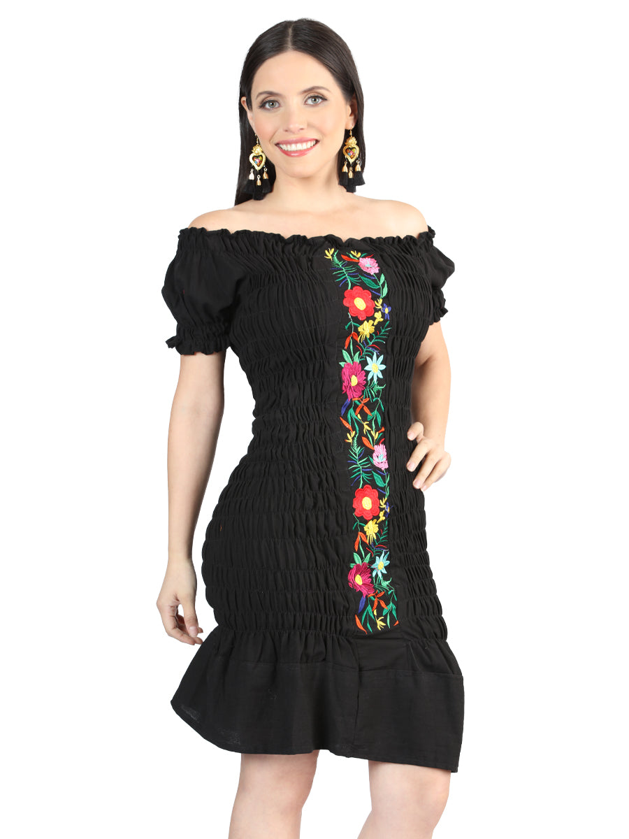 Artisanal Embroidered Dress 100% Cotton in Black
