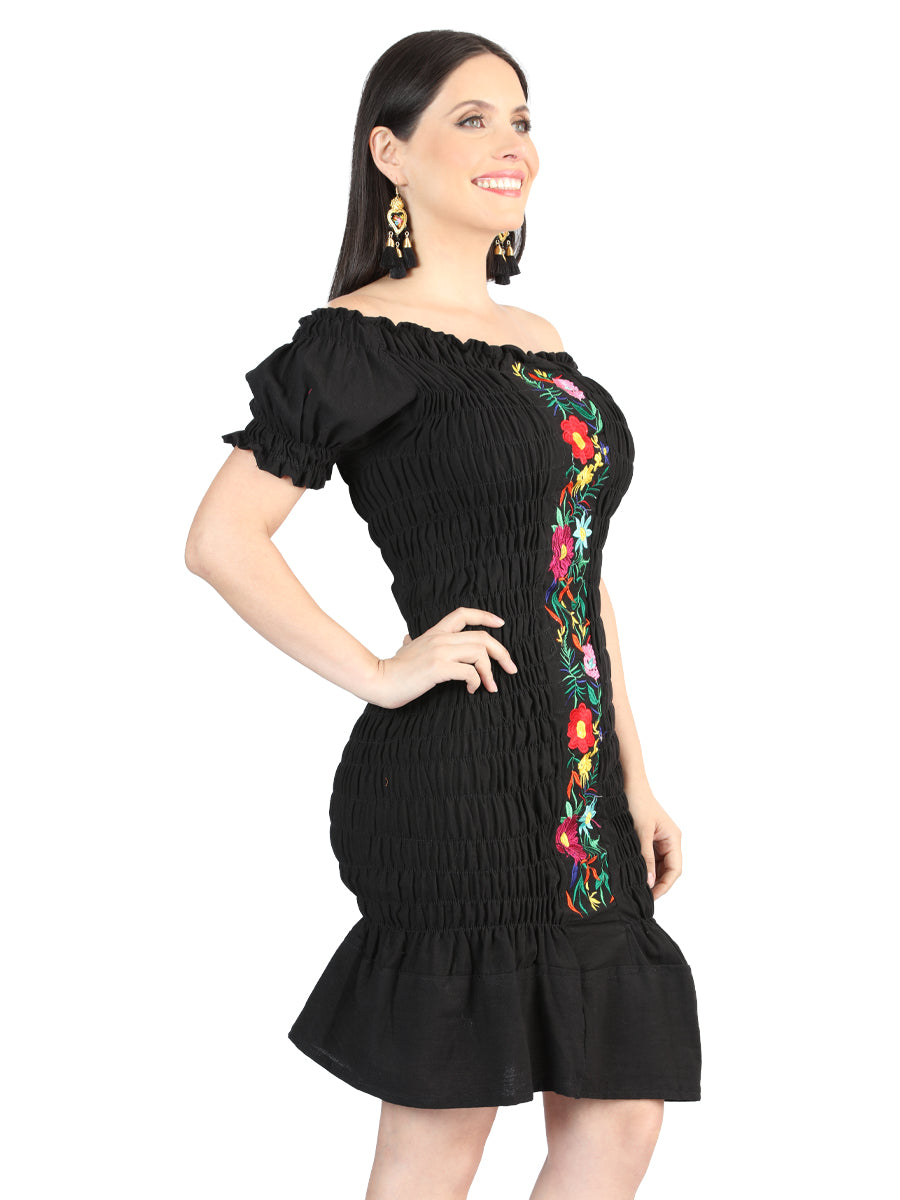Artisanal Embroidered Dress 100% Cotton in Black