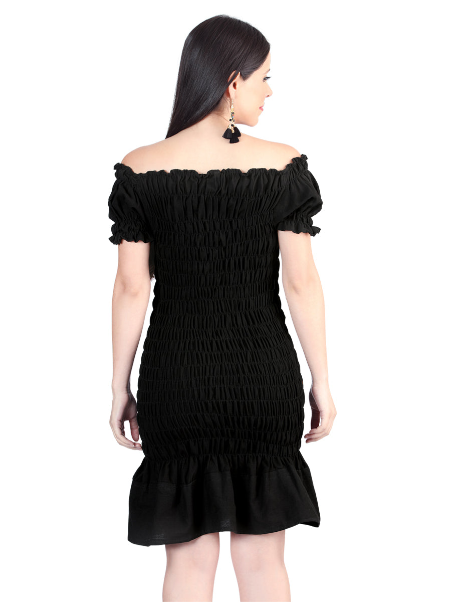Artisanal Embroidered Dress 100% Cotton in Black