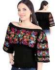 Artisanal Embroidered Blouse 100% Cotton in Black