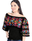 Artisanal Embroidered Blouse 100% Cotton in Black