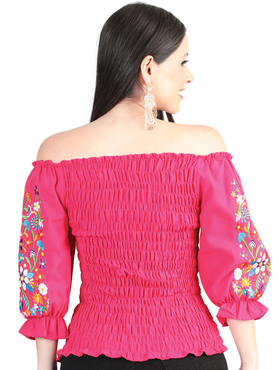 Artisanal Embroidered Blouse 100% Cotton in Fuchsia