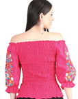Artisanal Embroidered Blouse 100% Cotton in Fuchsia