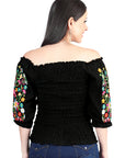 Artisanal Embroidered Blouse 100% Cotton in Black