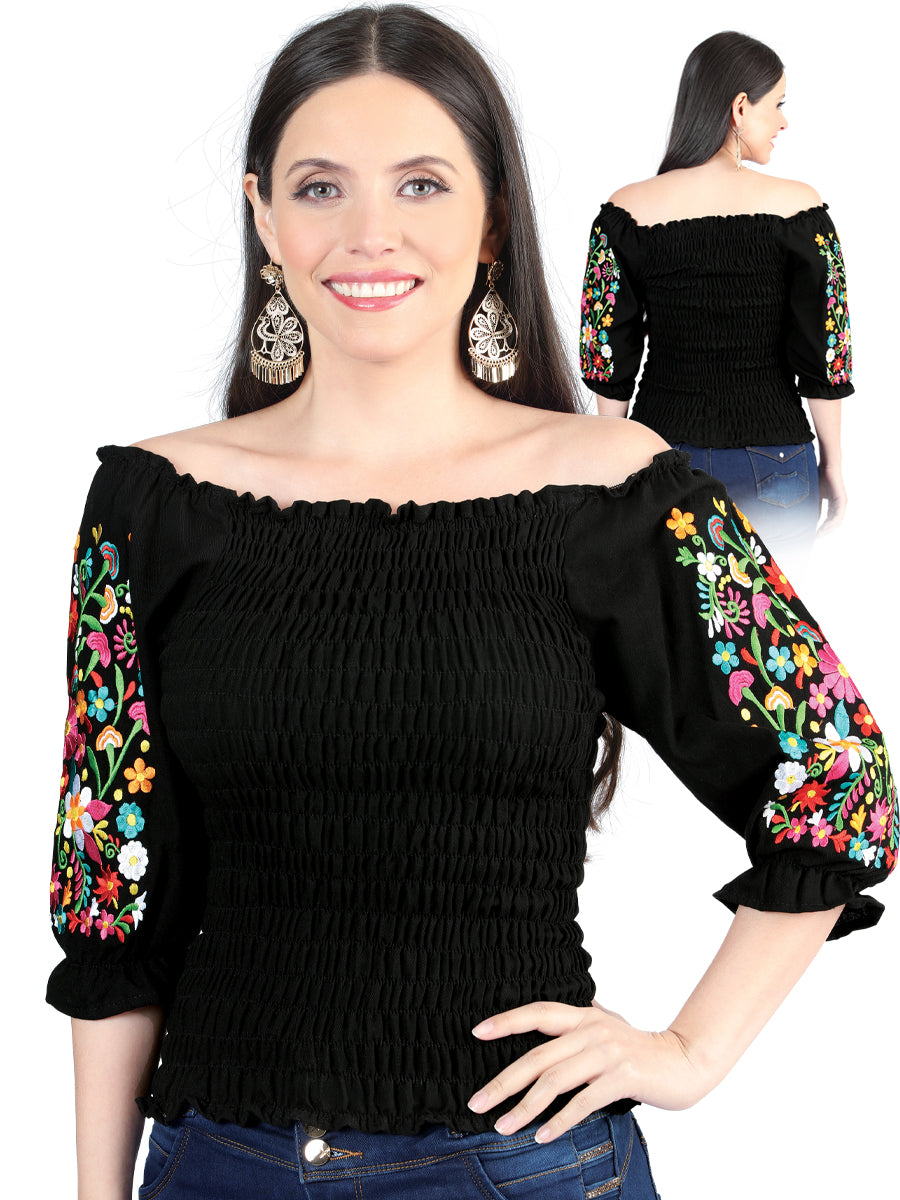 Artisanal Embroidered Blouse 100% Cotton in Black