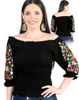 Artisanal Embroidered Blouse 100% Cotton in Black