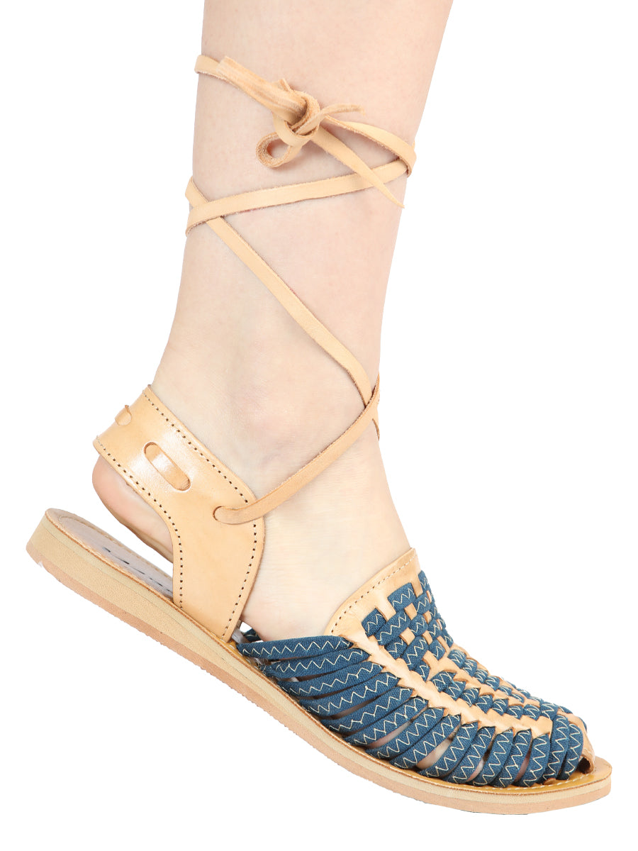 Mexican Artisanal Sandals Leather in Navy Blue/Natural