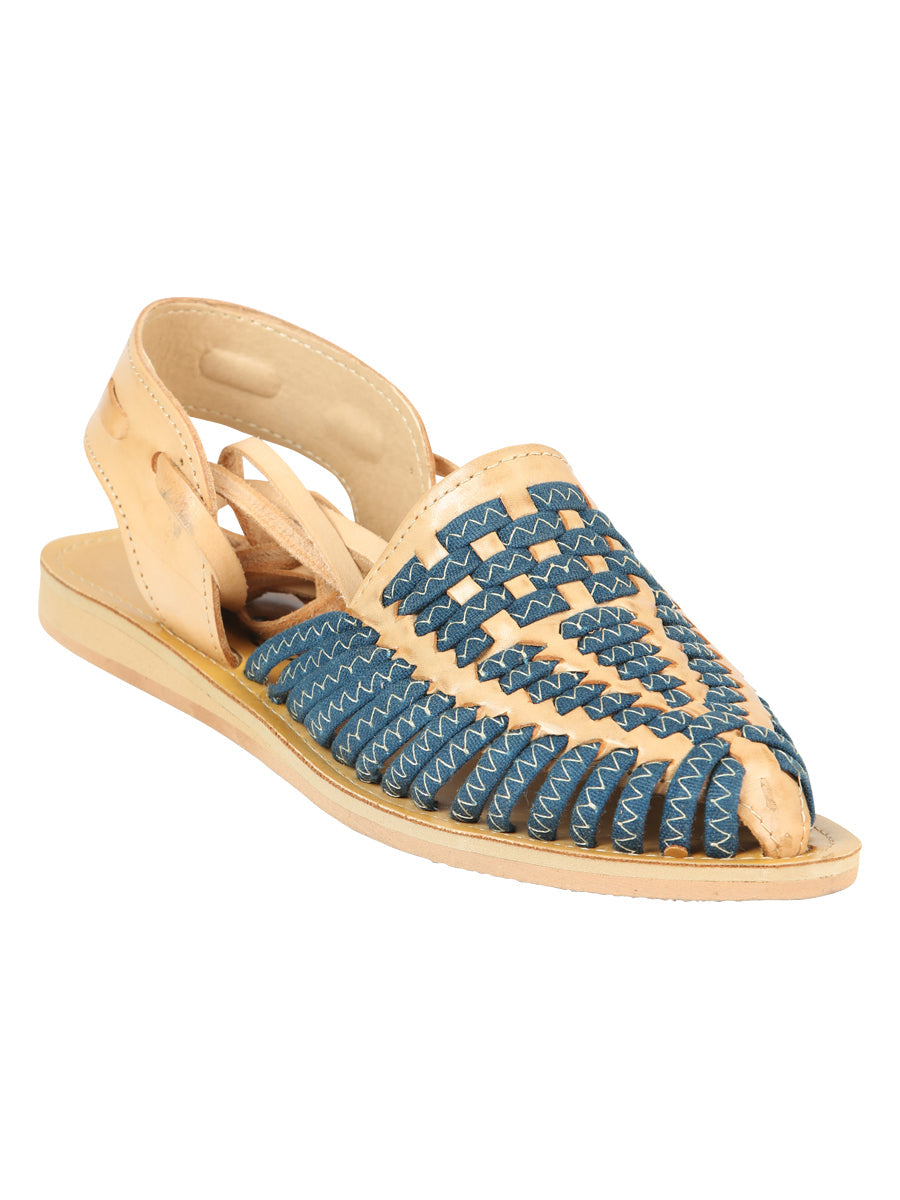 Mexican Artisanal Sandals Leather in Navy Blue/Natural